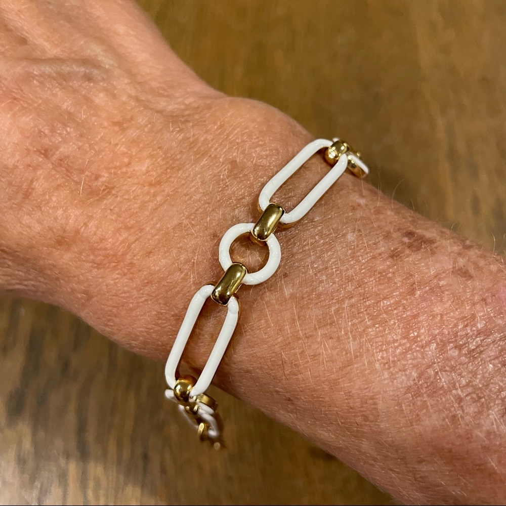 J Crew Link Enamel Gold White Bracelet